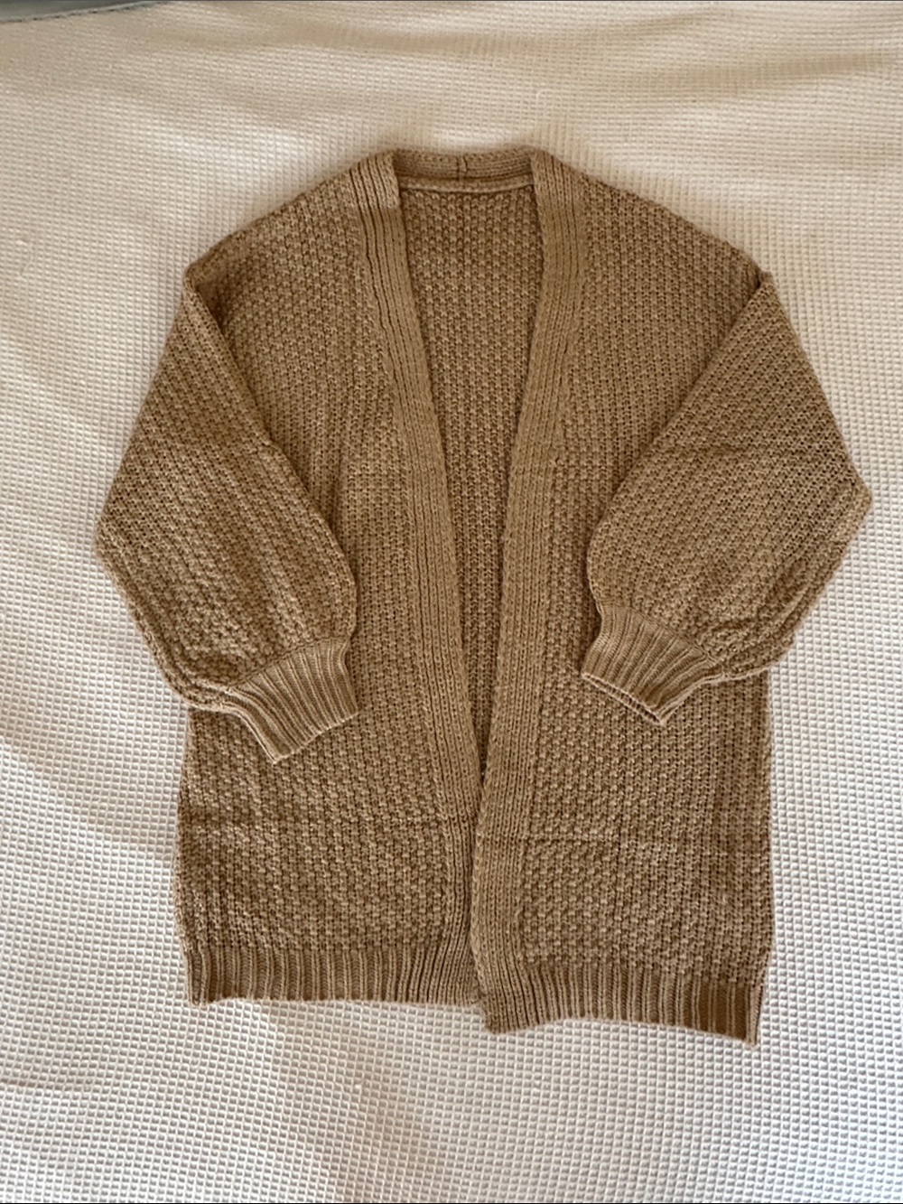 Cozy Tan Open Front Women's Camel Cardigan Sweater sz S